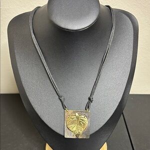 Gold Gilded Lead Metal Pendant Leather Necklace